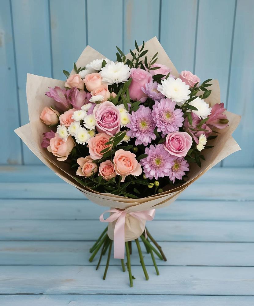 Букет цветов из: Хризантемы, Розы и Альстромерии в Чернышевске