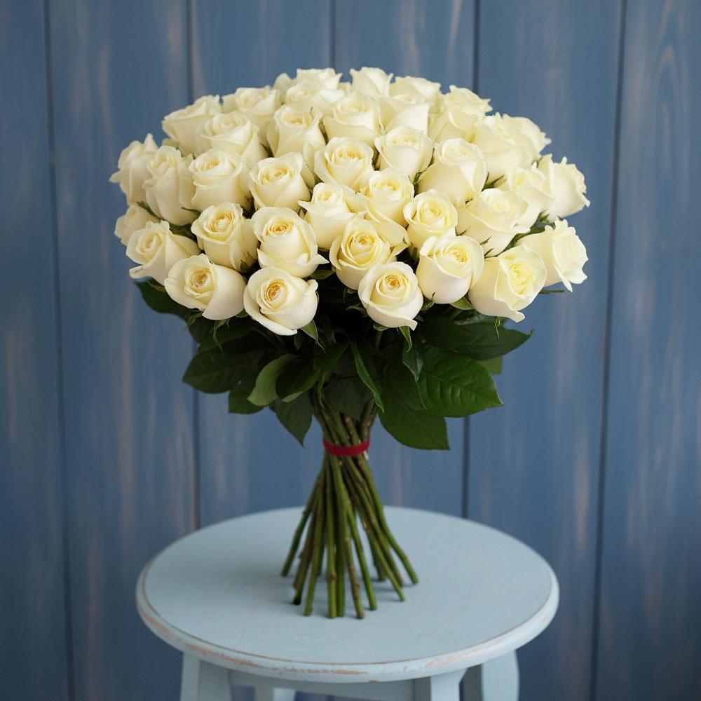 Букет 51 Белая роза Эдлесс Лав в Чернышевске