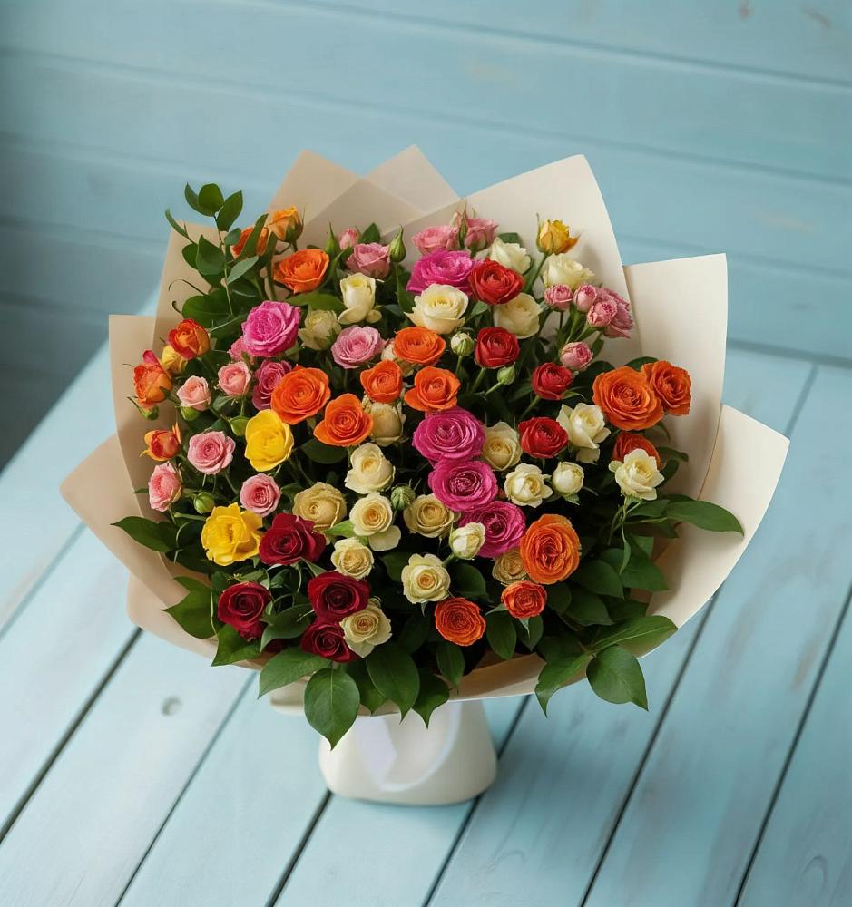 Букет Микс из разноцветных кустовых роз в Чернышевске