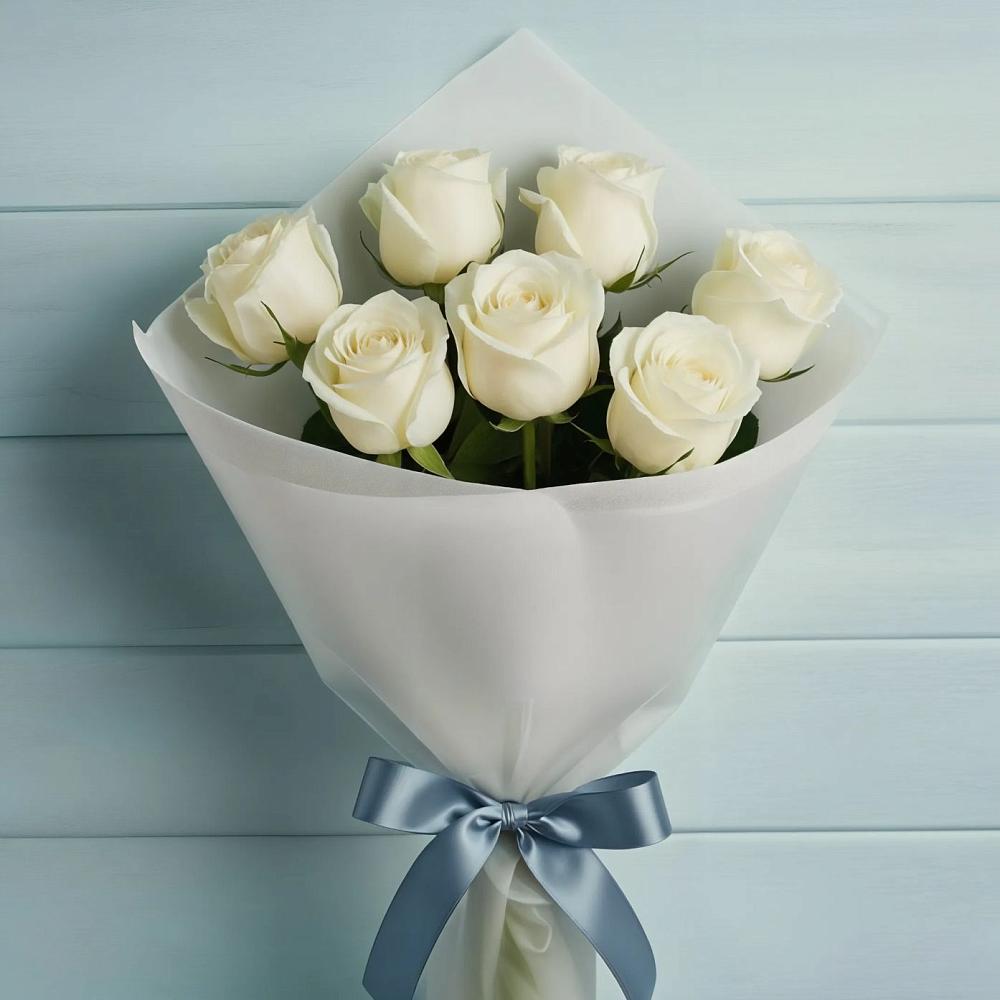 Букет 7 Белых роз Эдлесс Лав в Чернышевске